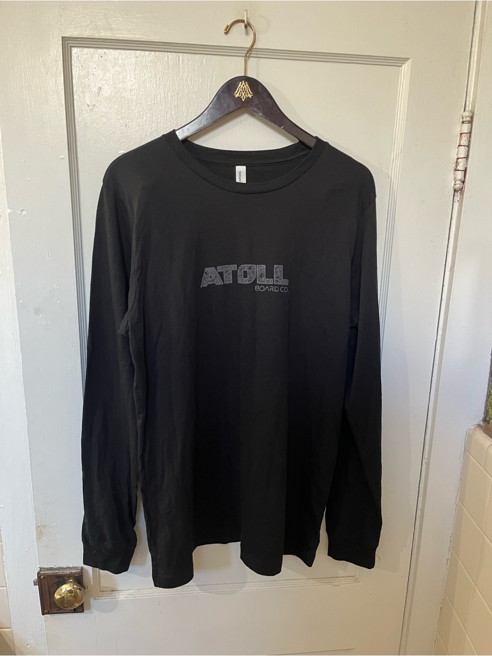 Atoll Board Co Mens Long Sleeve T-Shirt Size Large Black Graphic EUC Paddleboard